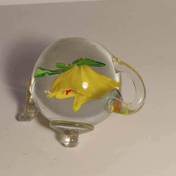 Glass Tea Pot shaped Paper Weight with Yellow Flower - Picture 2 of 9